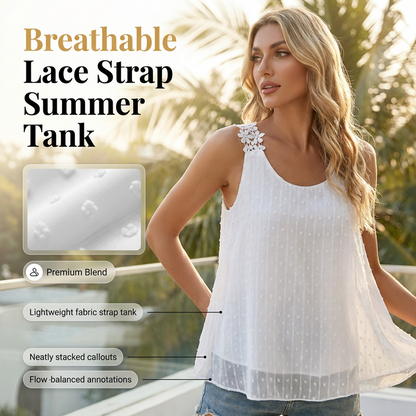 👕✨ 50 % DE RÉDUCTION – POUR UNE DURÉE LIMITÉE ! Débardeur élégant à bretelles en dentelle et motif à pois – Décontracté, féminin et parfait pour l'été et le quotidien ✨