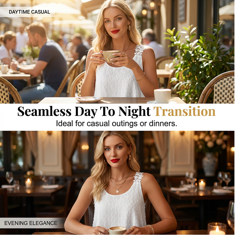 👕✨ 50 % DE RÉDUCTION – POUR UNE DURÉE LIMITÉE ! Débardeur élégant à bretelles en dentelle et motif à pois – Décontracté, féminin et parfait pour l'été et le quotidien ✨