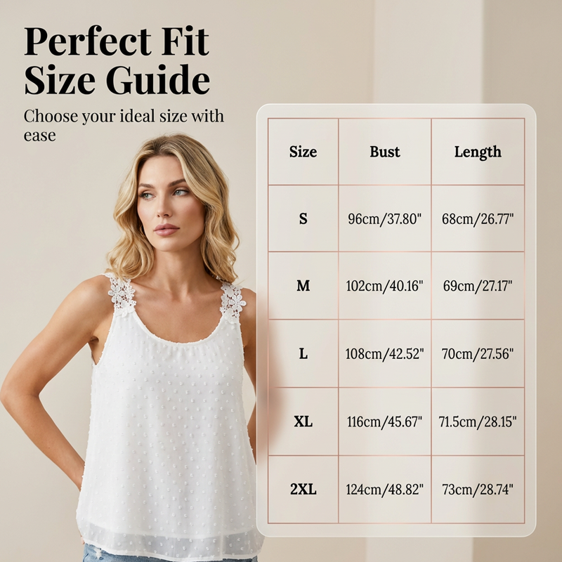 👕✨ 50 % DE RÉDUCTION – POUR UNE DURÉE LIMITÉE ! Débardeur élégant à bretelles en dentelle et motif à pois – Décontracté, féminin et parfait pour l'été et le quotidien ✨
