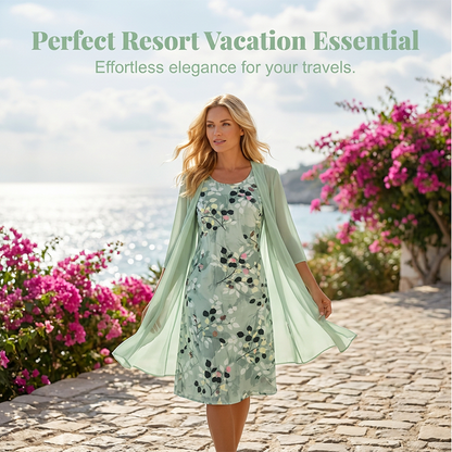 Ensemble 2 pièces pour femme : robe élégante en mousseline et cardigan