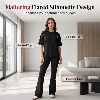 Ensemble femme composé d'un haut à manches courtes et d'un pantalon long
