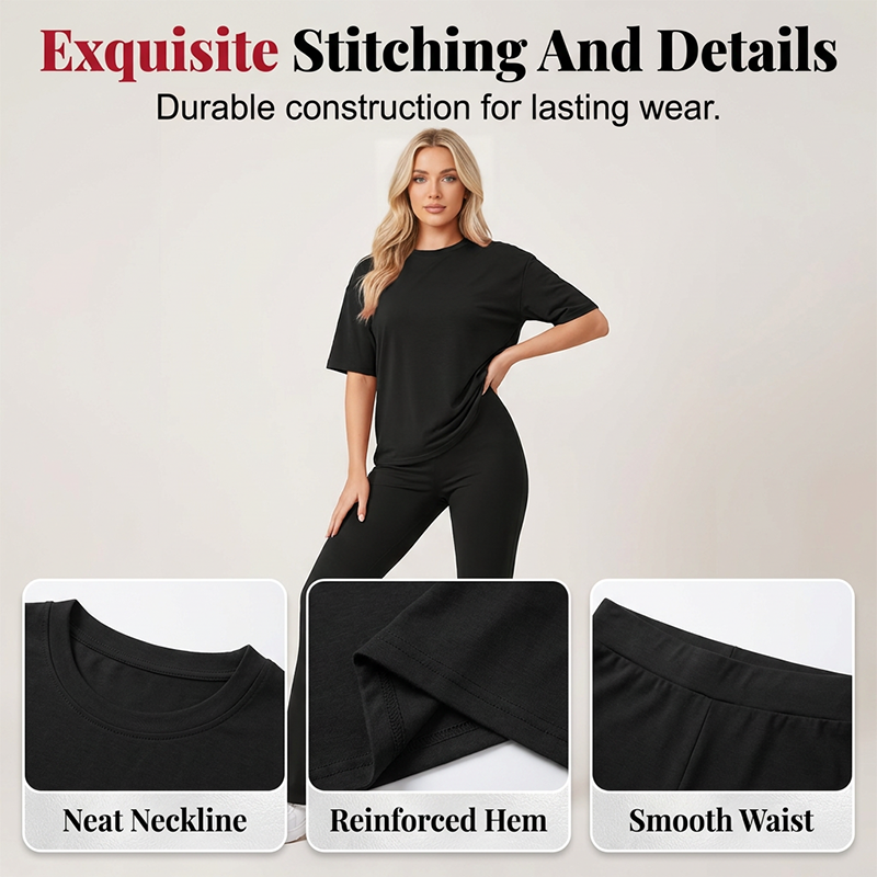 Ensemble femme composé d'un haut à manches courtes et d'un pantalon long