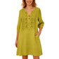 Robe en lin à col en V brodée pour femme