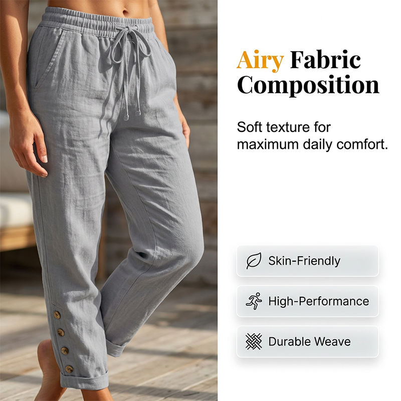 🌺50 % de réduction ! Pantalon pour femme avec cordon de serrage à la taille et bas boutonnés