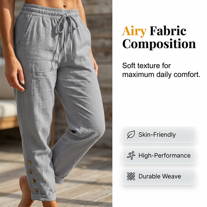 🌺50 % de réduction ! Pantalon pour femme avec cordon de serrage à la taille et bas boutonnés