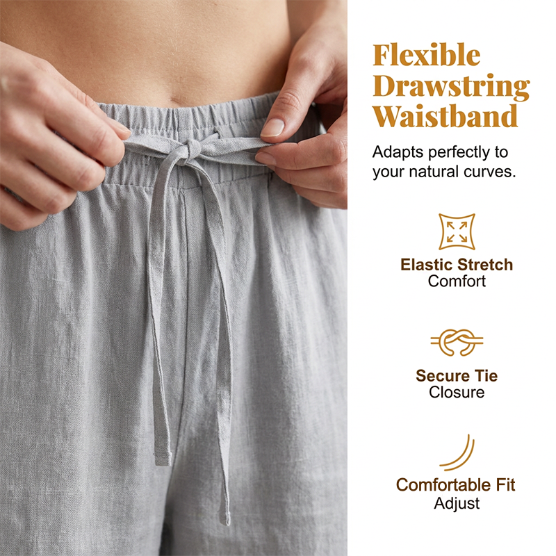 🌺50 % de réduction ! Pantalon pour femme avec cordon de serrage à la taille et bas boutonnés