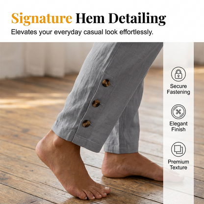 🌺50 % de réduction ! Pantalon pour femme avec cordon de serrage à la taille et bas boutonnés