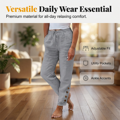 🌺50 % de réduction ! Pantalon pour femme avec cordon de serrage à la taille et bas boutonnés