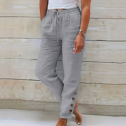 🌺50 % de réduction ! Pantalon pour femme avec cordon de serrage à la taille et bas boutonnés