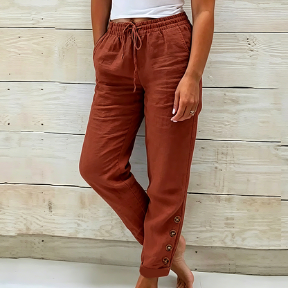 🌺50 % de réduction ! Pantalon pour femme avec cordon de serrage à la taille et bas boutonnés