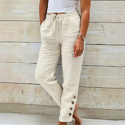 🌺50 % de réduction ! Pantalon pour femme avec cordon de serrage à la taille et bas boutonnés