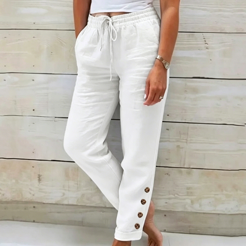 🌺50 % de réduction ! Pantalon pour femme avec cordon de serrage à la taille et bas boutonnés