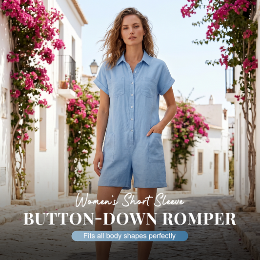 Combishort femme à manches courtes avec boutons, coupe confortable et style décontracté