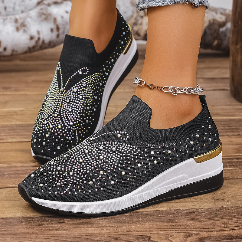 Baskets femme à enfiler avec papillon en strass