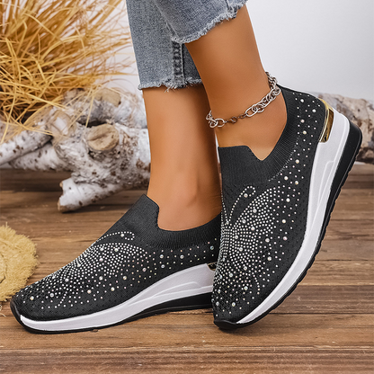 Baskets femme à enfiler avec papillon en strass