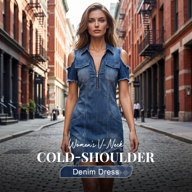 👗 PROMO LIMITÉE 50% DE RÉDUCTION ! 💥 Robe Jean Femme – Encolure V Profond, Épaules Dénudées, Taille Ajustée ✨