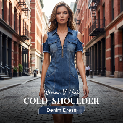 👗 PROMO LIMITÉE 50% DE RÉDUCTION ! 💥 Robe Jean Femme – Encolure V Profond, Épaules Dénudées, Taille Ajustée ✨