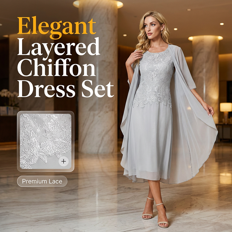 Ensemble 2 pièces pour femme : robe en mousseline de soie et dentelle