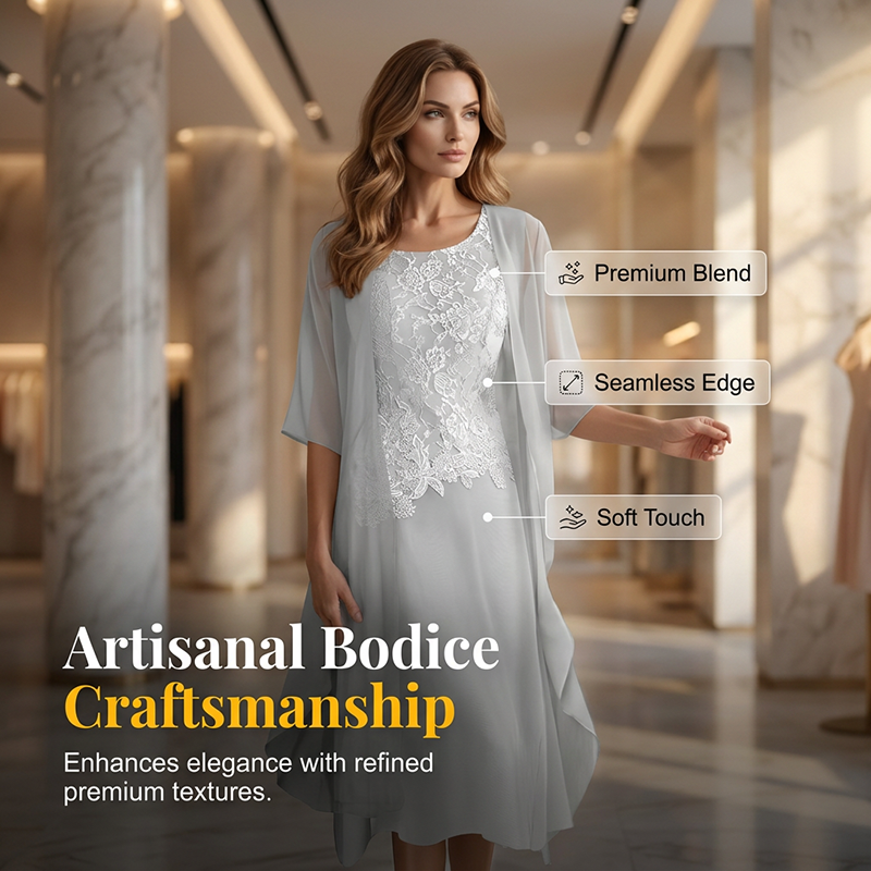 Ensemble 2 pièces pour femme : robe en mousseline de soie et dentelle