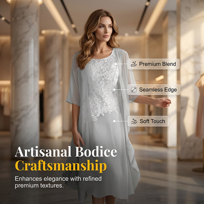 Ensemble 2 pièces pour femme : robe en mousseline de soie et dentelle