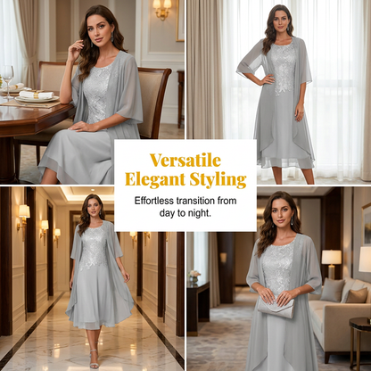 Ensemble 2 pièces pour femme : robe en mousseline de soie et dentelle