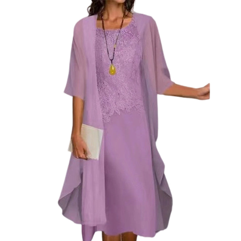 Ensemble 2 pièces pour femme : robe en mousseline de soie et dentelle