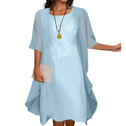 Ensemble 2 pièces pour femme : robe en mousseline de soie et dentelle