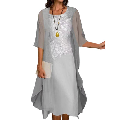 Ensemble 2 pièces pour femme : robe en mousseline de soie et dentelle