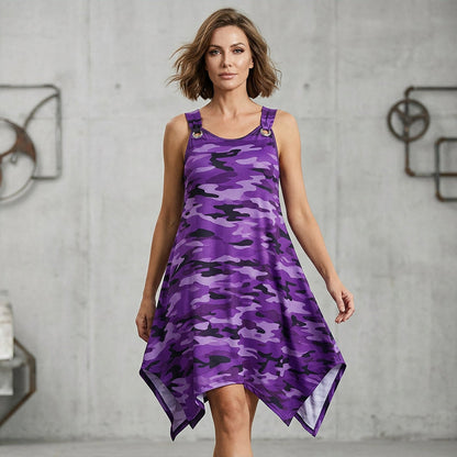👗 Offre limitée à -50 % ! ✨ Robe camouflage sans manches – ourlet asymétrique, style audacieux et unique 🍂