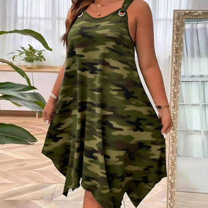👗 Offre limitée à -50 % ! ✨ Robe camouflage sans manches – ourlet asymétrique, style audacieux et unique 🍂
