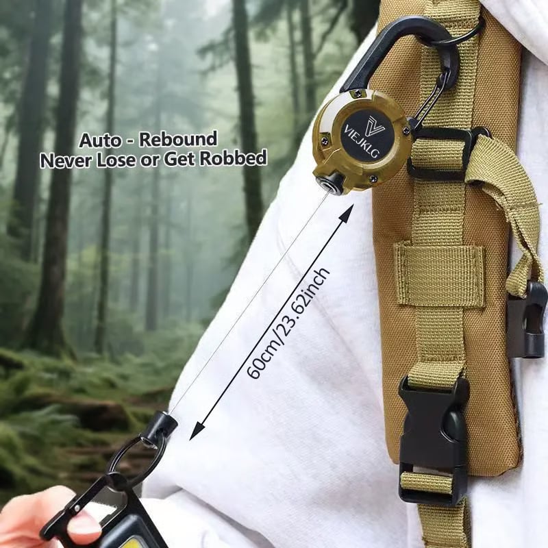 🔑🎁 OFFRE SPÉCIALE 14.99€ (2 POUR LE PRIX D'1) ! Mousqueton Porte-clés Rétractable 65 cm – 100 000 Cycles, Léger, Parfait pour Randonnée & Quotidien 🧗‍♂️