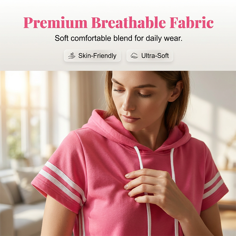 Ensemble pour femme composé d'un sweat à capuche à manches courtes rayé et d'un pantalon à jambes larges