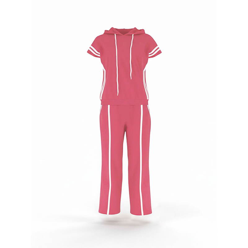 Ensemble pour femme composé d'un sweat à capuche à manches courtes rayé et d'un pantalon à jambes larges