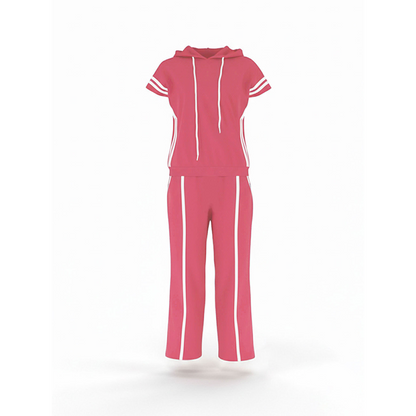 Ensemble pour femme composé d'un sweat à capuche à manches courtes rayé et d'un pantalon à jambes larges