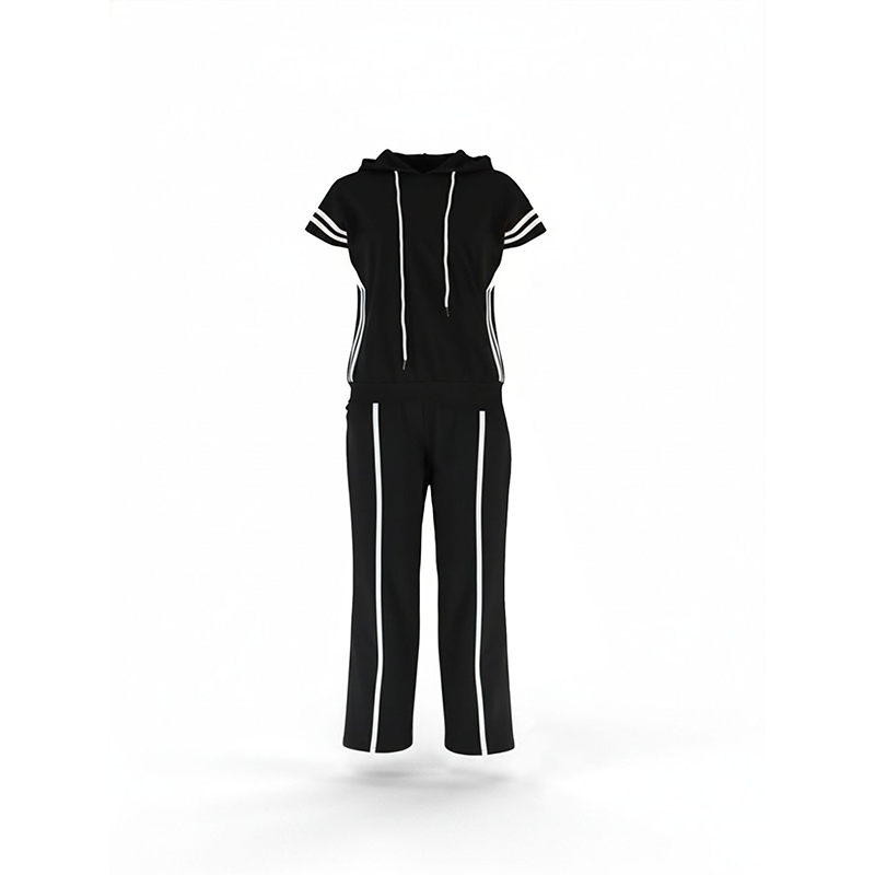 Ensemble pour femme composé d'un sweat à capuche à manches courtes rayé et d'un pantalon à jambes larges