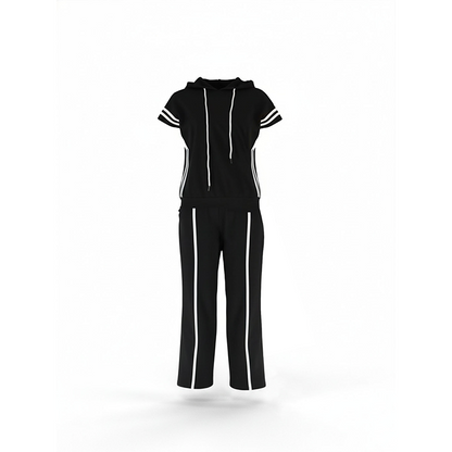 Ensemble pour femme composé d'un sweat à capuche à manches courtes rayé et d'un pantalon à jambes larges