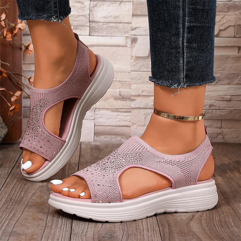 Sandales femme à plateforme en maille ornées de strass