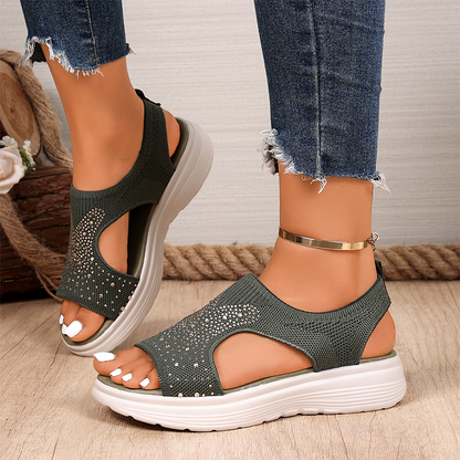 Sandales femme à plateforme en maille ornées de strass