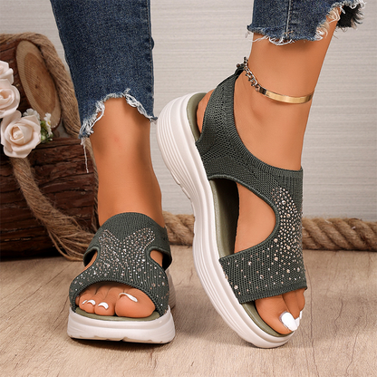 Sandales femme à plateforme en maille ornées de strass