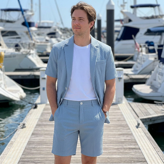 Ensemble blazer texturé à manches courtes et short pour homme