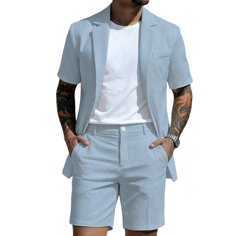 Ensemble blazer texturé à manches courtes et short pour homme