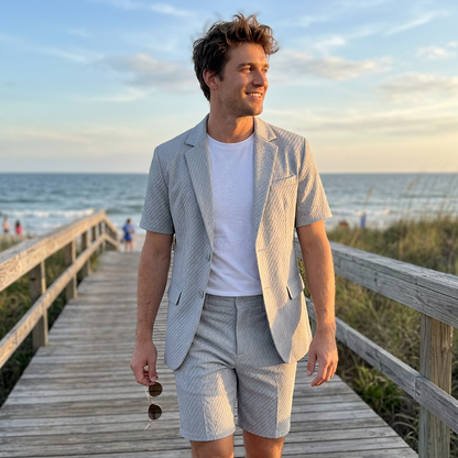 Ensemble blazer texturé à manches courtes et short pour homme