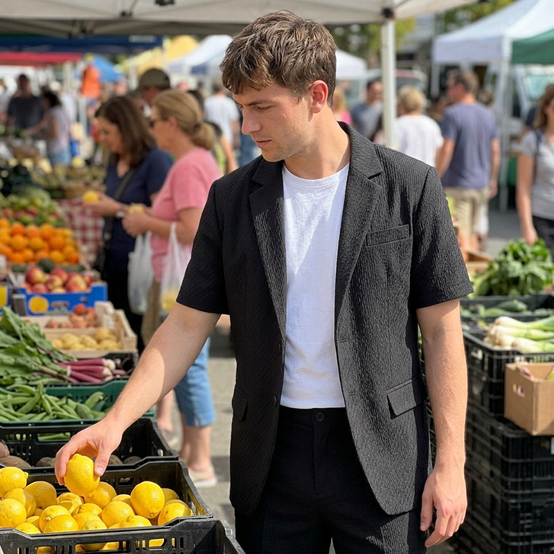 Ensemble blazer texturé à manches courtes et short pour homme