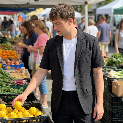 Ensemble blazer texturé à manches courtes et short pour homme