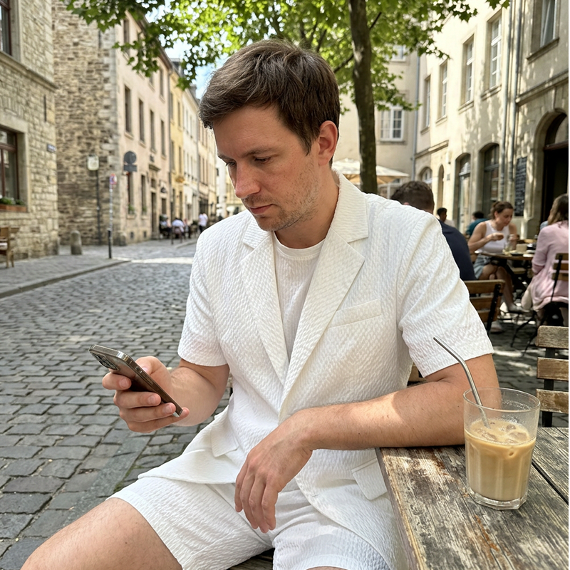 Ensemble blazer texturé à manches courtes et short pour homme