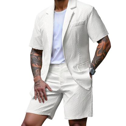 Ensemble blazer texturé à manches courtes et short pour homme