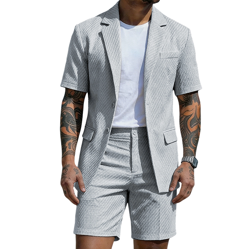 Ensemble blazer texturé à manches courtes et short pour homme
