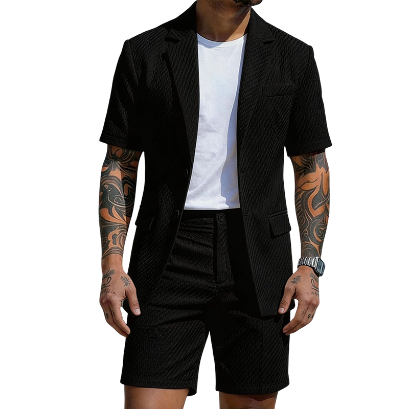 Ensemble blazer texturé à manches courtes et short pour homme