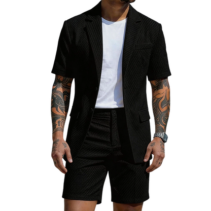 Ensemble blazer texturé à manches courtes et short pour homme