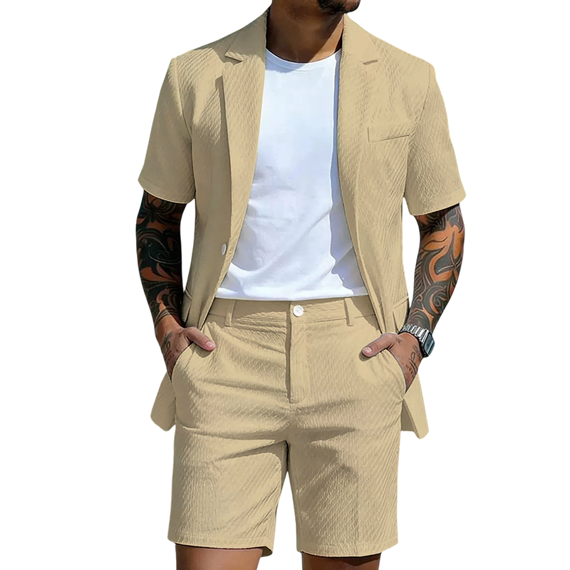 Ensemble blazer texturé à manches courtes et short pour homme